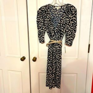 Faux wrap dress, navy and cream. Coldwater Creek Size 12.
